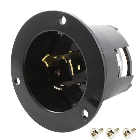 Ac Works Flanged Locking Inlet, 20 A, 125V AC, Screw Terminals, Black ASINL520P